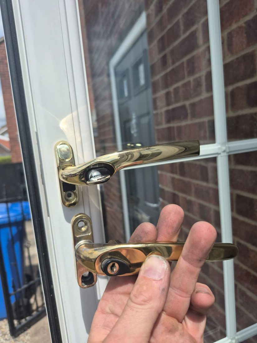 A failed uPVC window handle replaced with a new one