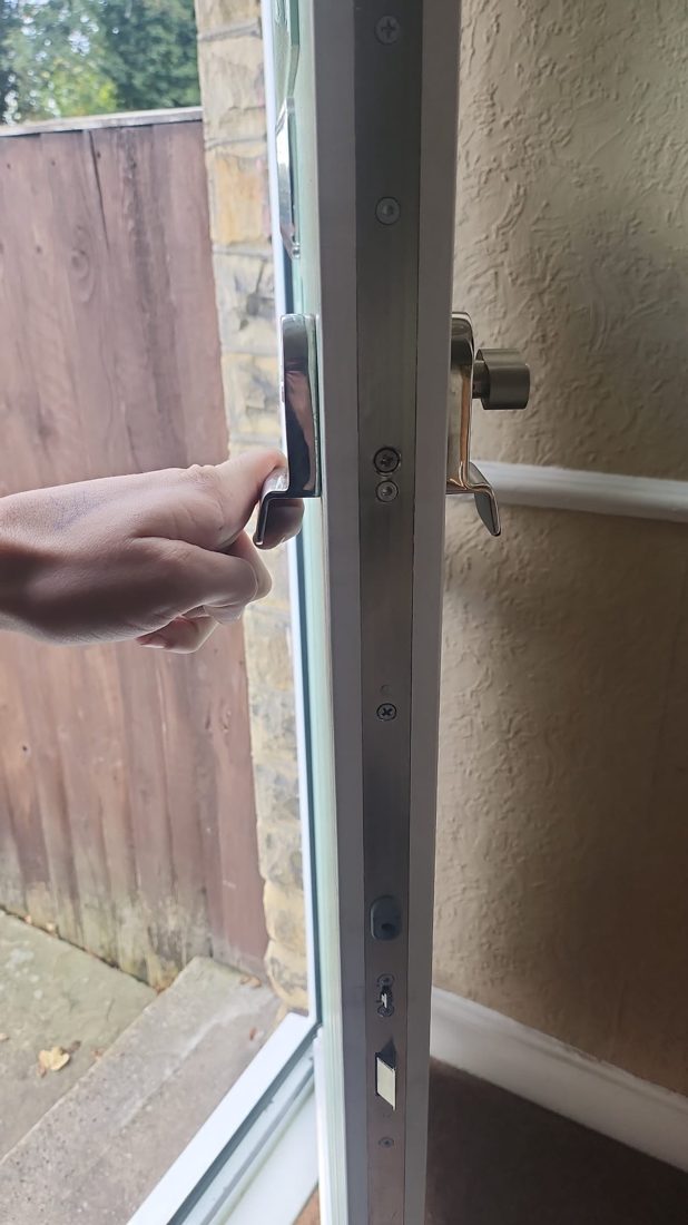 Had auto locking winkhaus but wanted it converting to a lift lever operation so they don't keep getting locked out -had to cut out for new handles and euro cylinder — Lockout in Wakefield by LocksmithLocal