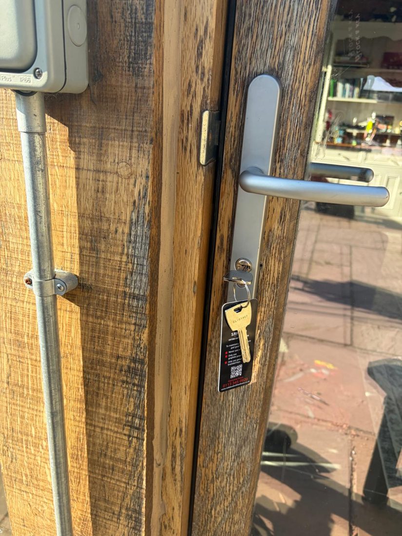 A Samurai high-security euro cylinder and handle fitted to a door