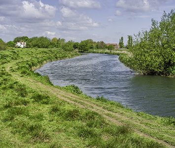 The River Hull winding through the low-lying countryside near Beverley, the navigable river that links the town towards the Humber