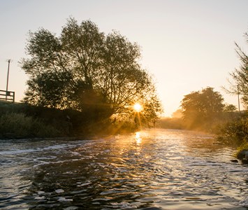 Morning light on the River Dearne, which winds through the Dearne Valley to the west of Doncaster