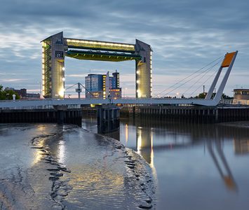 The River Hull tidal surge barrier near Myton Bridge, the huge flood gate — second only to the Thames Barrier in the UK — that protects the city from tidal surges