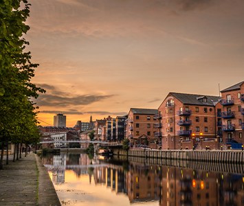 The River Aire flowing through Leeds