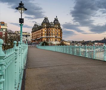 The Cliff Bridge across the valley to the Grand Hotel in Scarborough, the great Victorian seaside hotel on St Nicholas Cliff — nearby