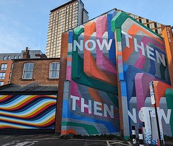 A colourful street-art mural in Sheffield city centre