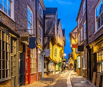 The Shambles, York's famous narrow medieval street with overhanging timber-framed buildings