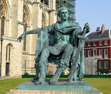 The statue of Constantine the Great outside York Minster, marking where he was proclaimed Roman emperor in the city